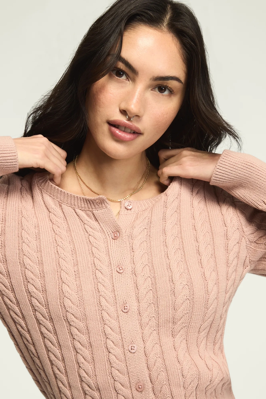CLOUD SOFT CABLE CARDIGAN — ADOBE ROSE — image 2