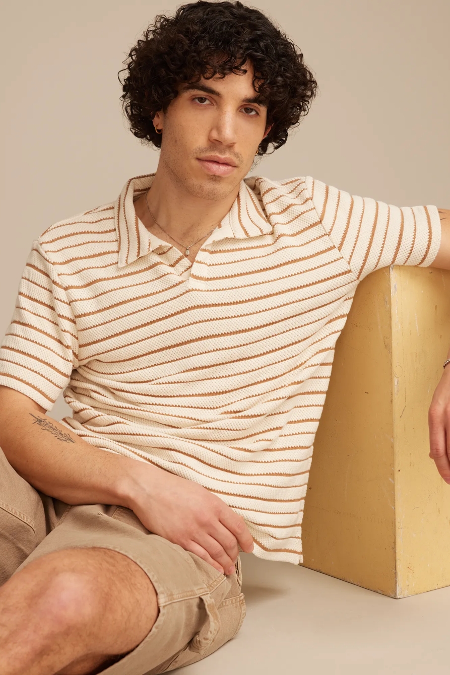 JACQUARD KNIT SHIRT — BROWN MULTI — image 1