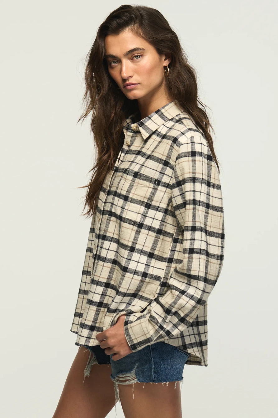 PLAID BUTTON DOWN SHIRT — CREAM PLAID — image 4