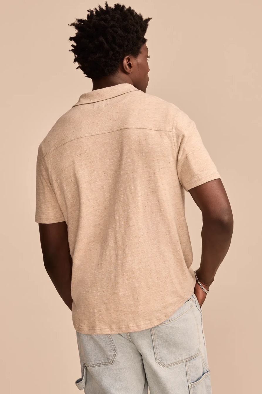 LINEN SHORT SLEEVE BUTTON UP SHIRT — Plaza Taupe — image 5