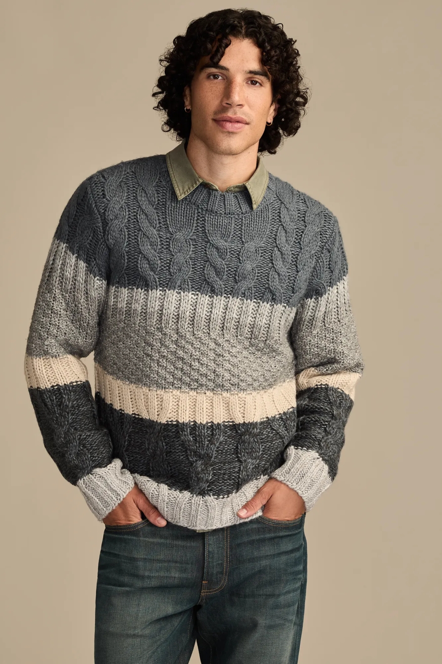 CABLE STRIPE CREW NECK — TURBULENCE — image 1