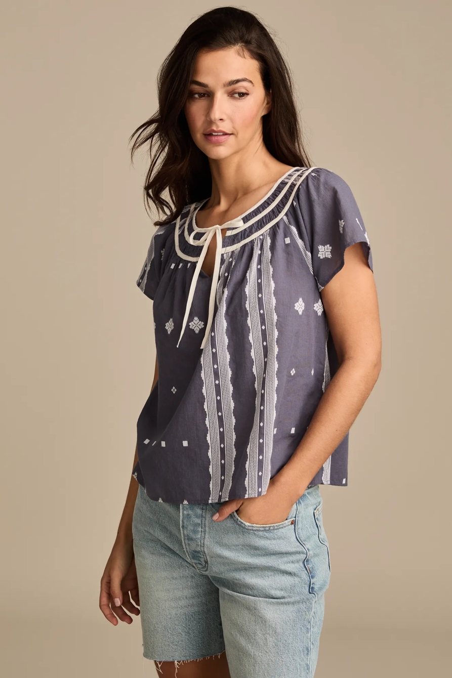 SHORT SLEEVE PEASANT BLOUSE — NIGHTSHADOW BLUE — image 4