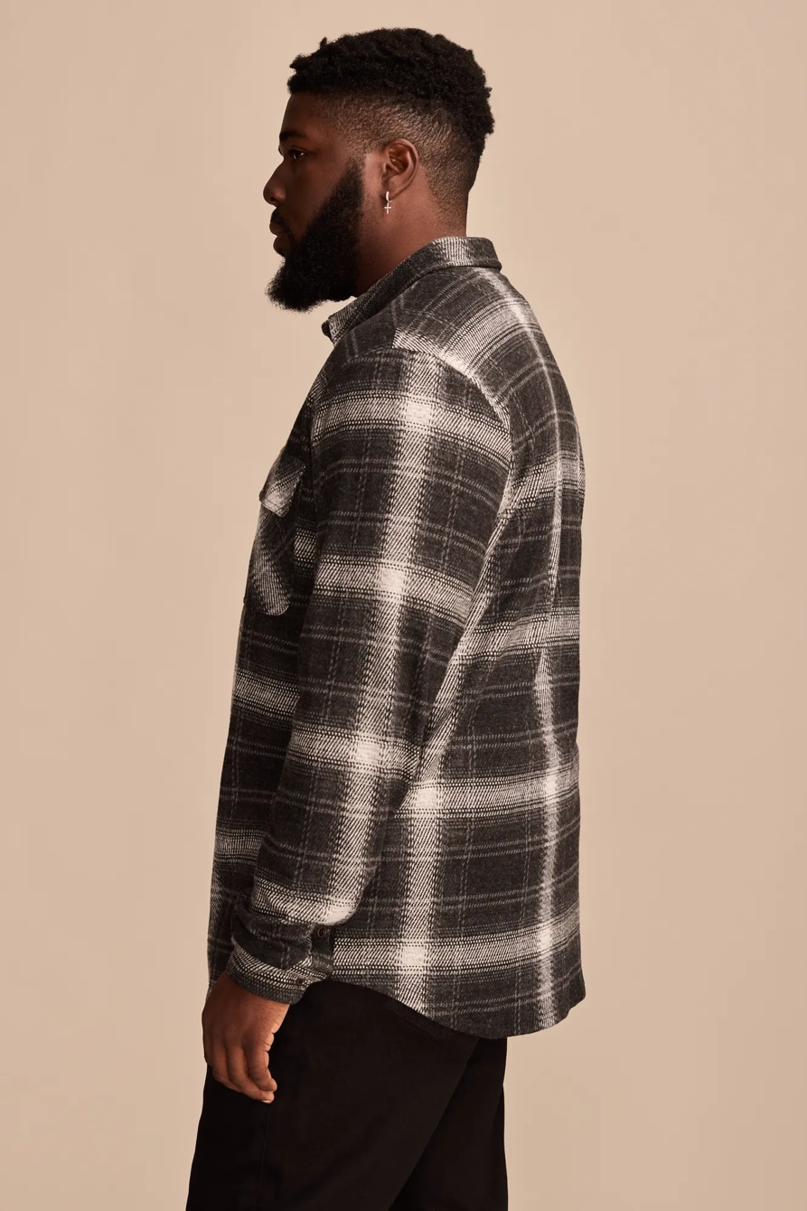 BIG & TALL LONG SLEEVE BRUSHED KNIT SHIRT — BLACK MULTI — image 4