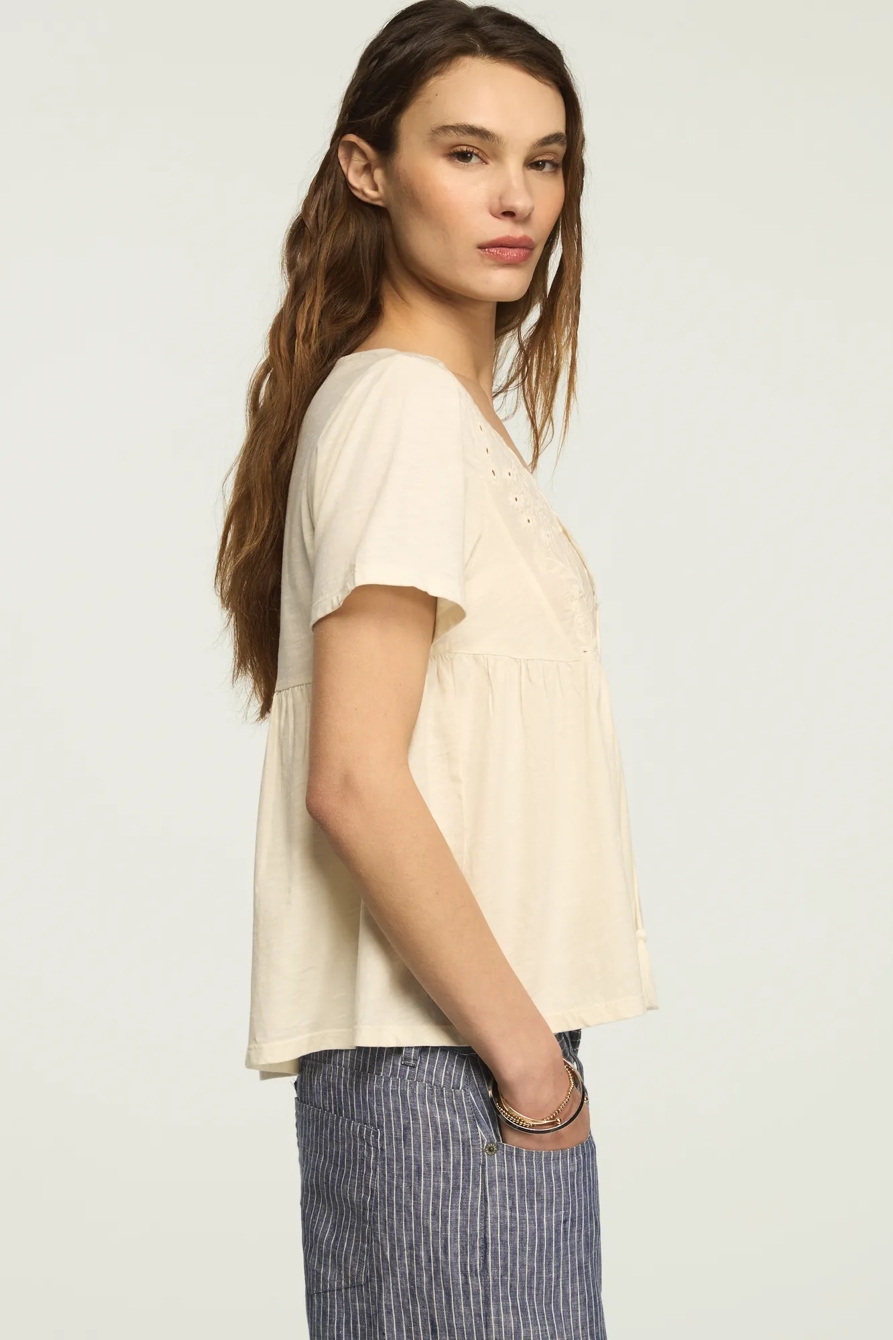 EMBROIDERED YOKE TASSLE TOP — WHISPER WHITE — image 4