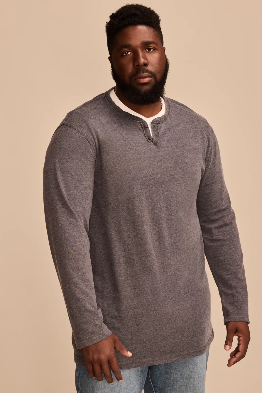 BIG & TALL VENICE BURNOUT LONG SLEEVE NOTCH NECK SHIRT — JET BLACK — image 1