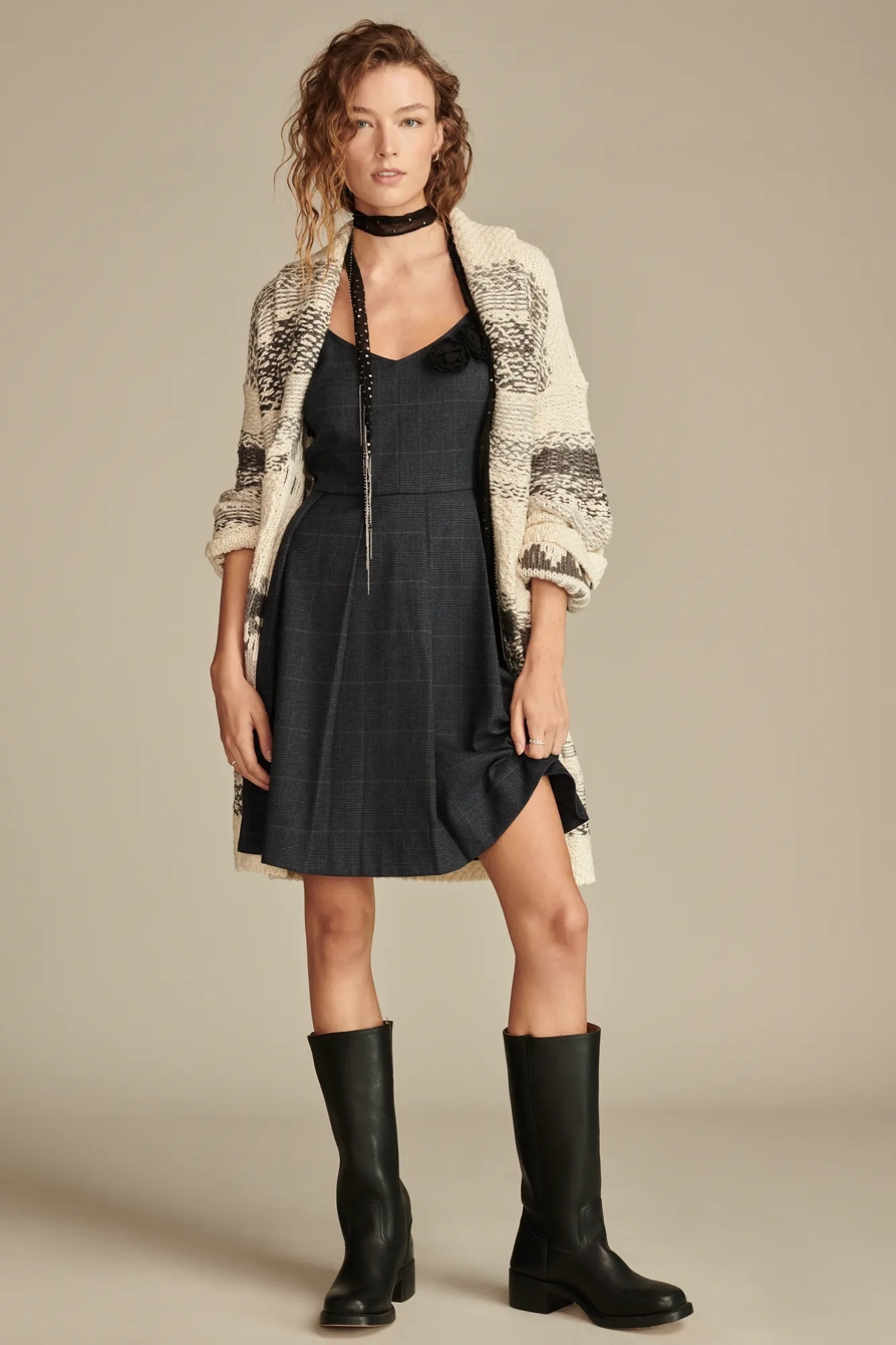 PLAID FIT AND FLARE MINI DRESS — BLUE PLAID — image 3