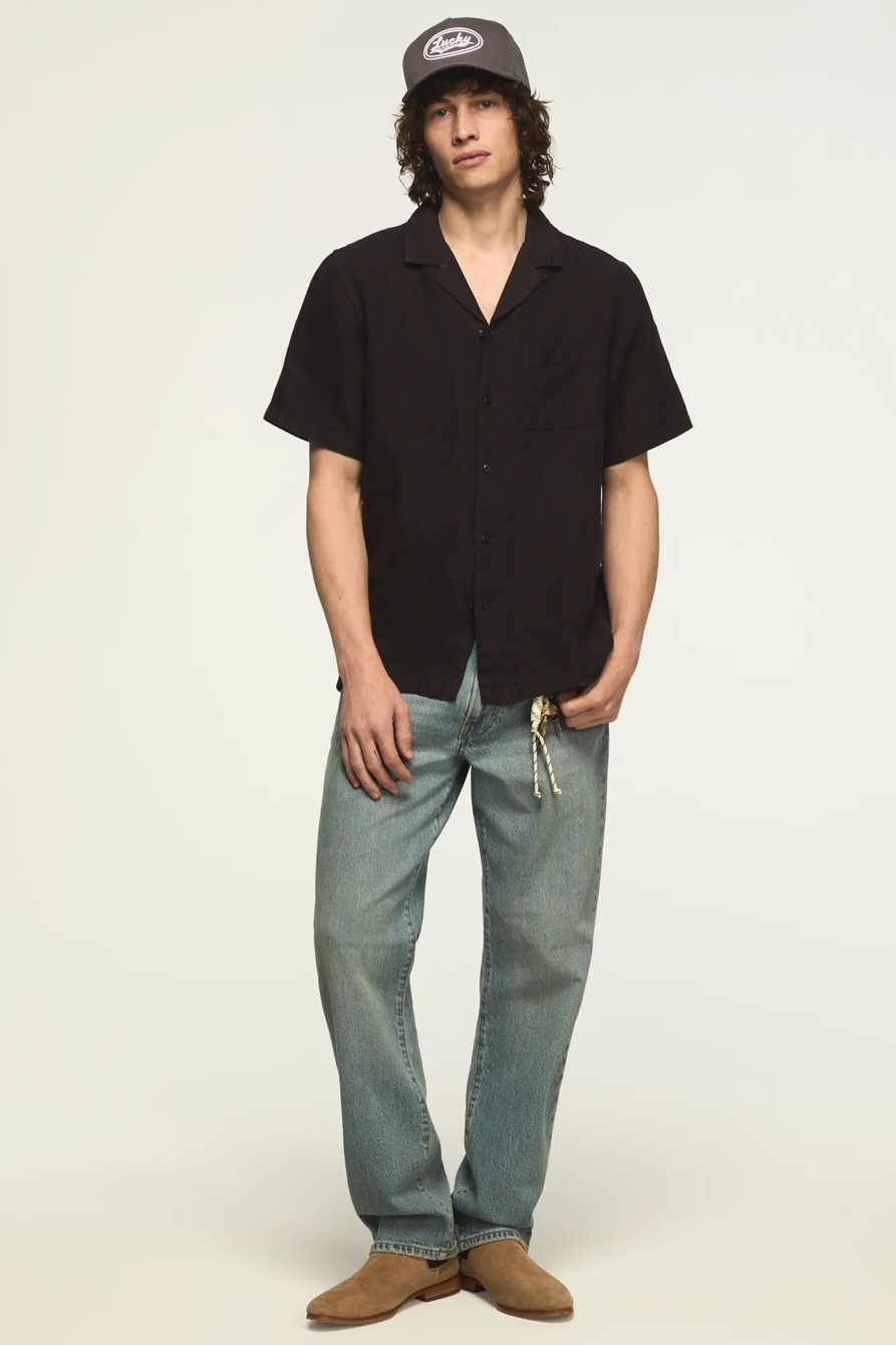 SHORT SLEEVE LINEN CAMP COLLAR SHIRT — PHANTOM — image 3