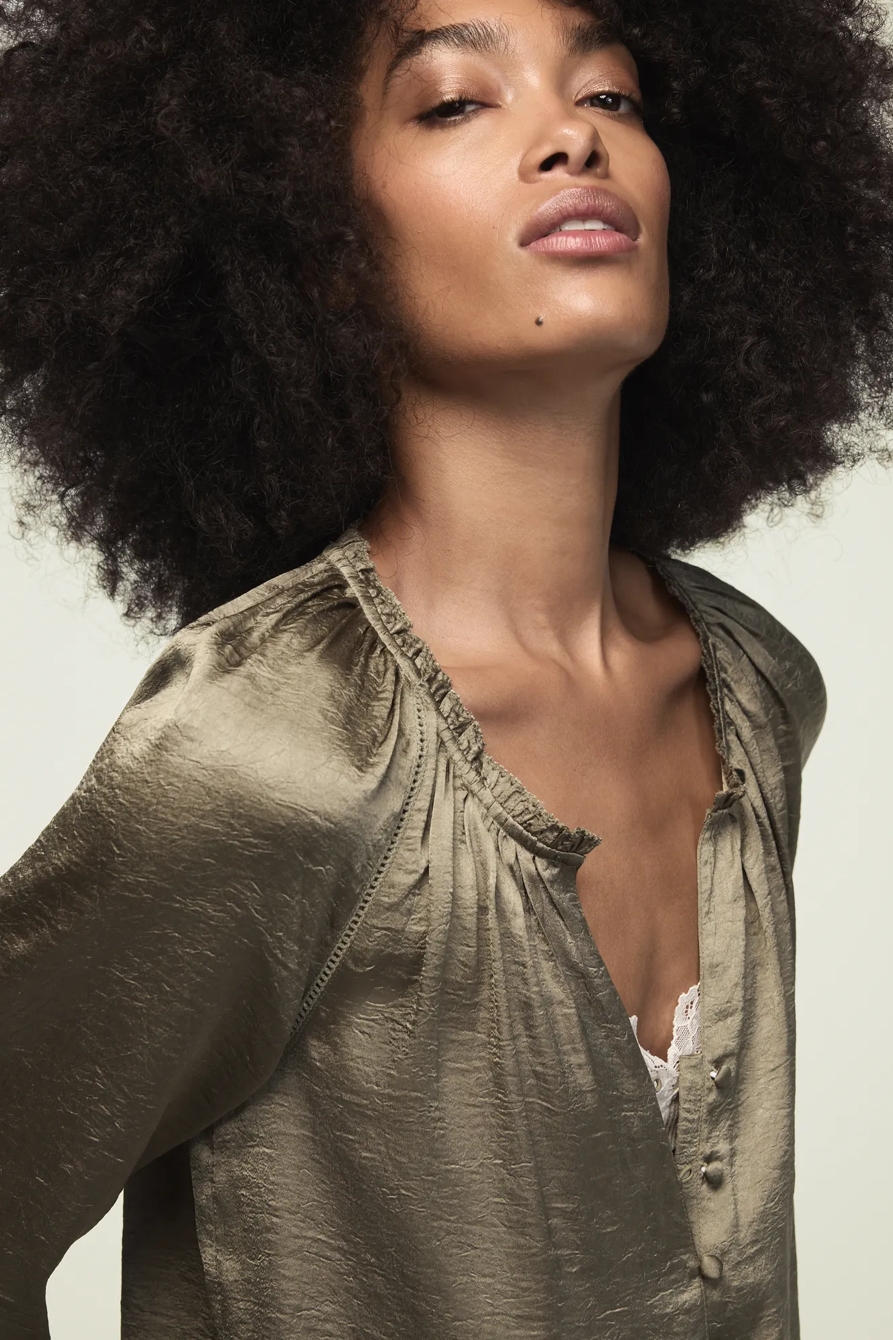 LONG SLEEVE RAGLAN PEASANT TOP — DUSTY OLIVE — image 5