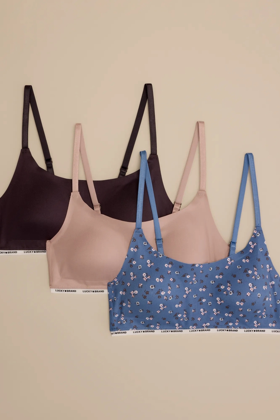 3 PACK BRUSHED V NECK LOUNGE BRA — DARK BLUE — image 1