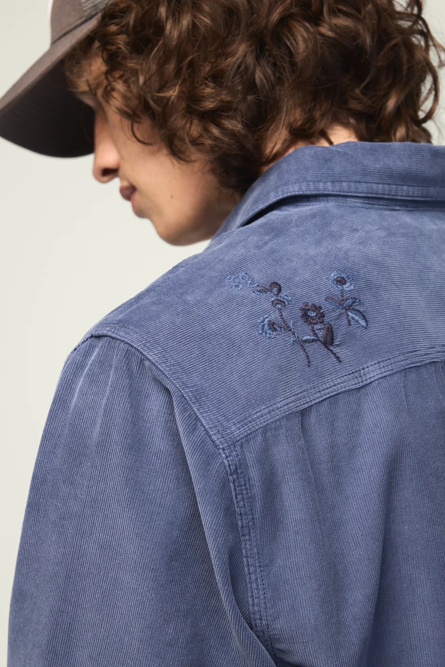 LONG SLEEVE EMBROIDERED CORDUROY WORKSHIRT — INDIGO — image 4