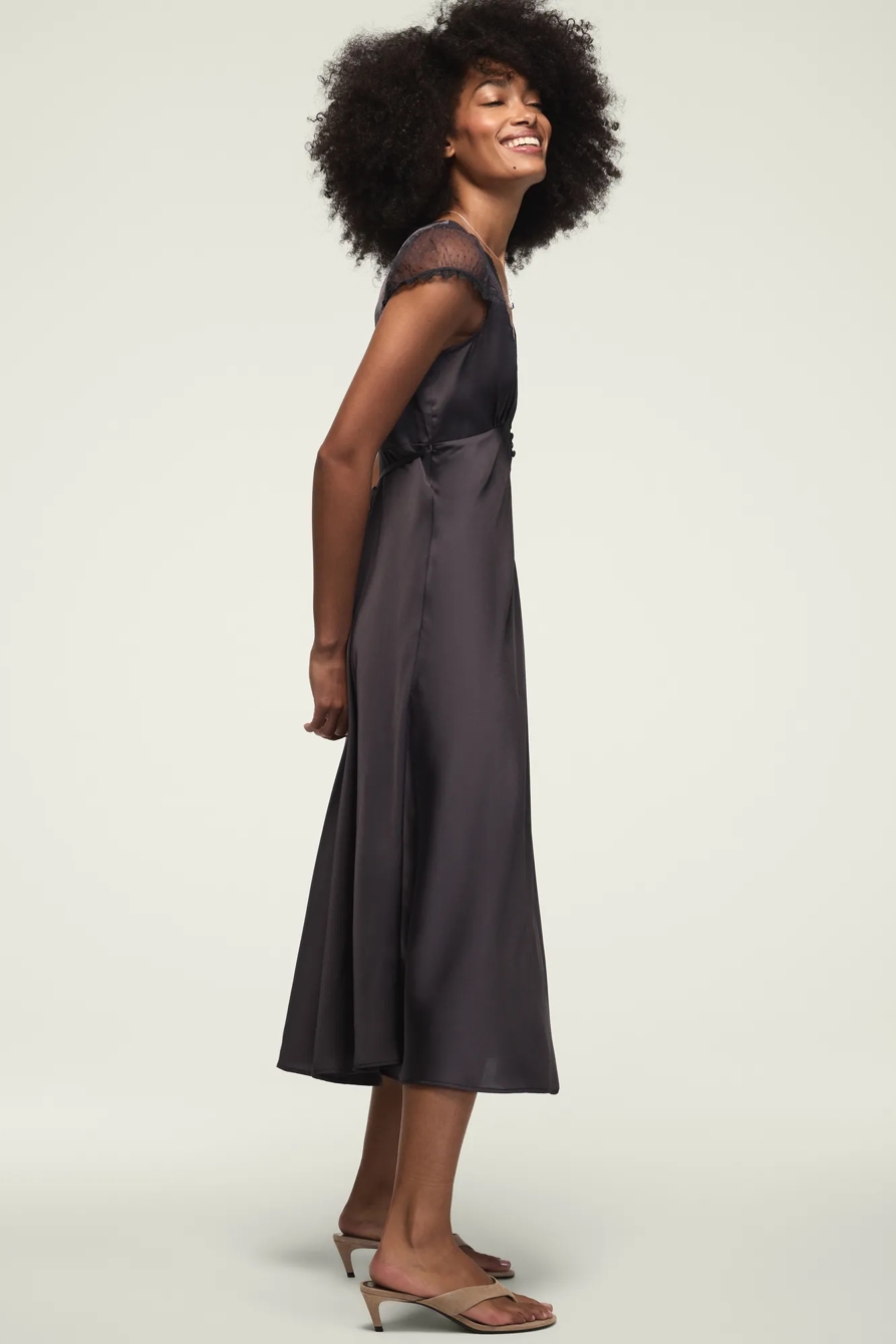 SHORT SLEEVE SIMONE LACE MAXI DRESS — INDIA INK — image 5