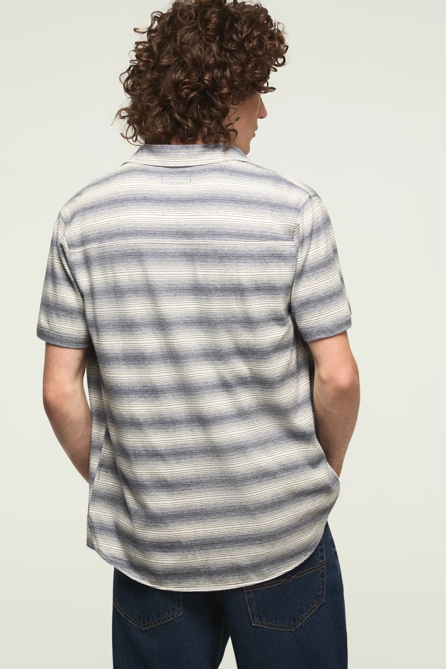 LINEN STRIPED SHORT SLEEVE SHIRT — BLUE MULTI — image 3