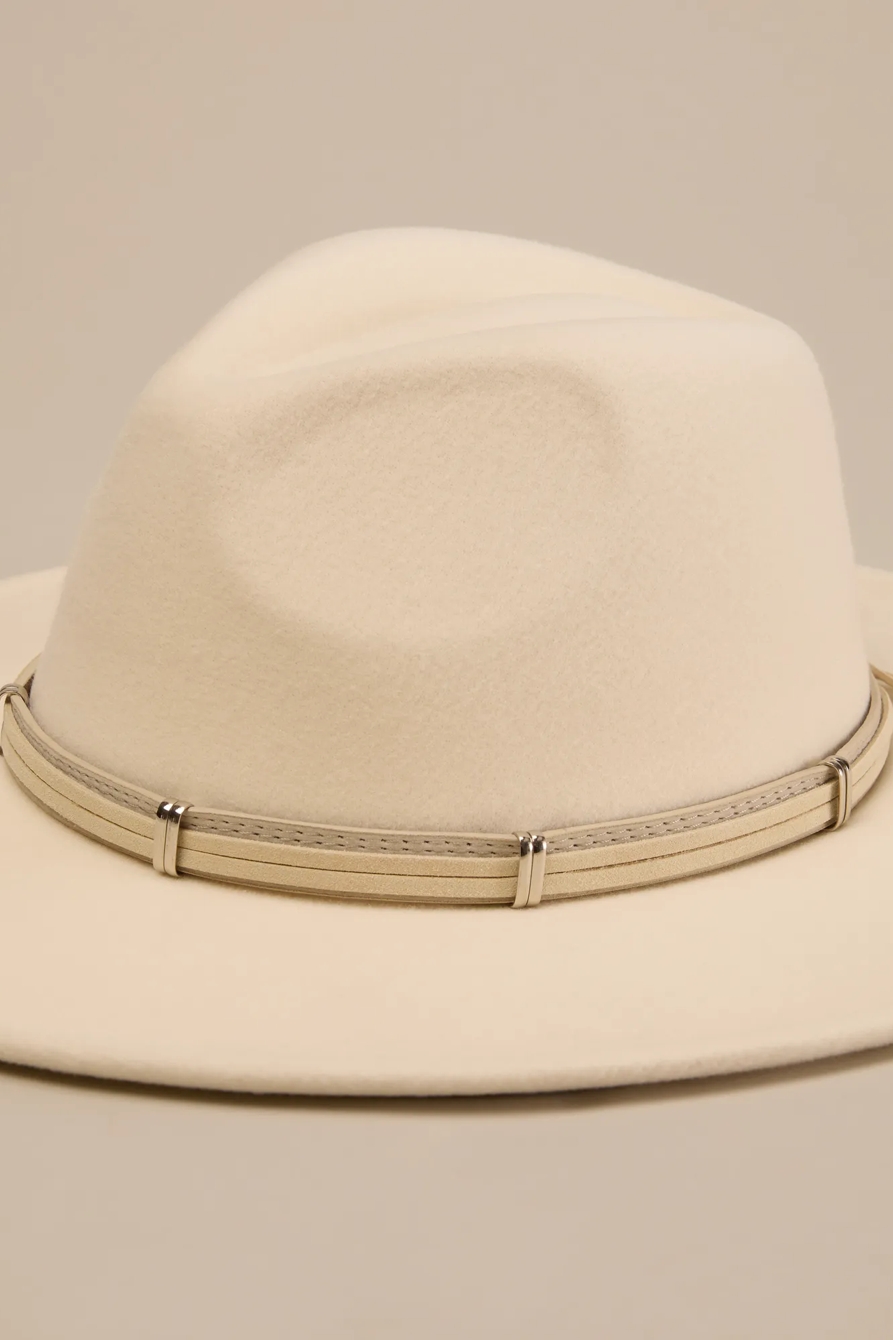 Wide Brim Ranger Hat with Leather Band — CREAM — image 3