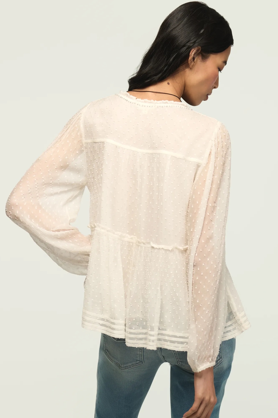 CLIP DOT LONG SLEEVE LACE TOP — CREAM — image 3