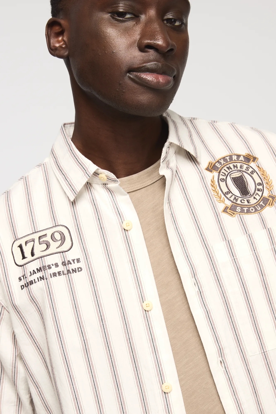 GUINNESS STRIPED SHORT SLEEVE BUTTON DOWN SHIRT — CREAM STRIPE — image 2