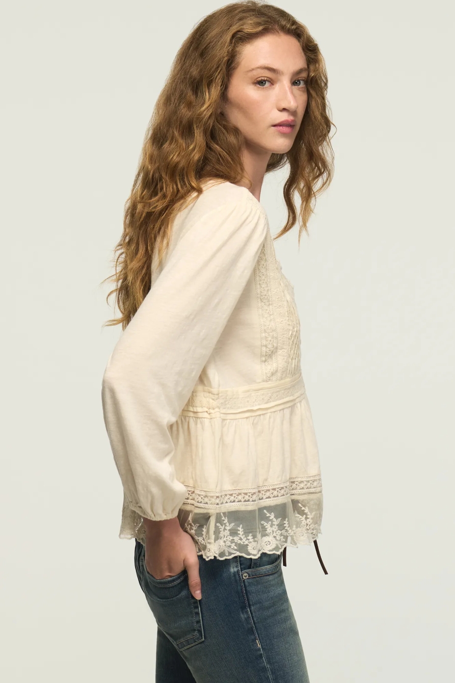 EMBROIDERED YOKE TIERED KNIT TOP — WHISPER WHITE — image 5
