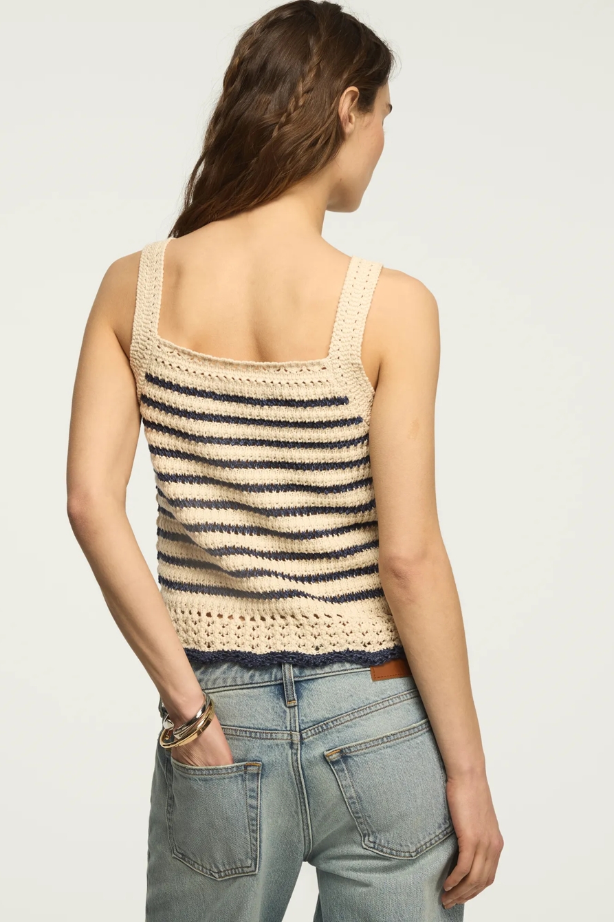 CROCHET STRIPED SWEATER TANK — CADET NAVY — image 3