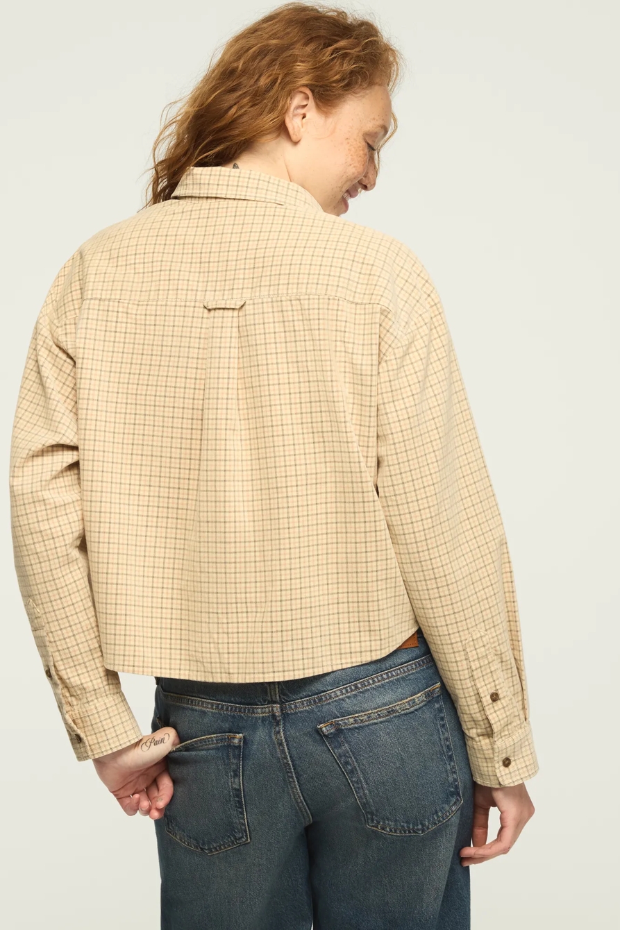 CROPPED CORDUROY SHIRT — OAT TATTERSALL — image 3