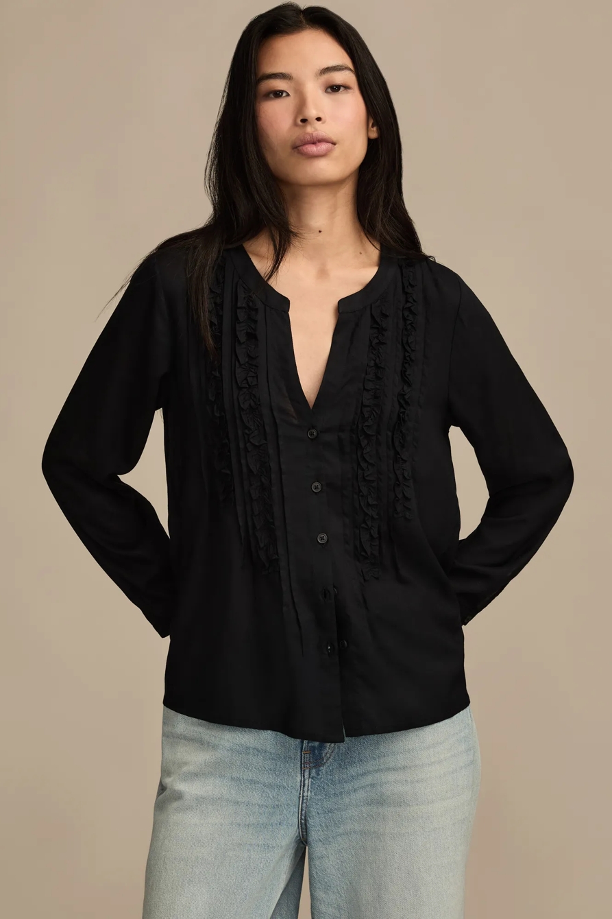 RUFFLE TUXEDO BLOUSE — CAVIAR — image 1