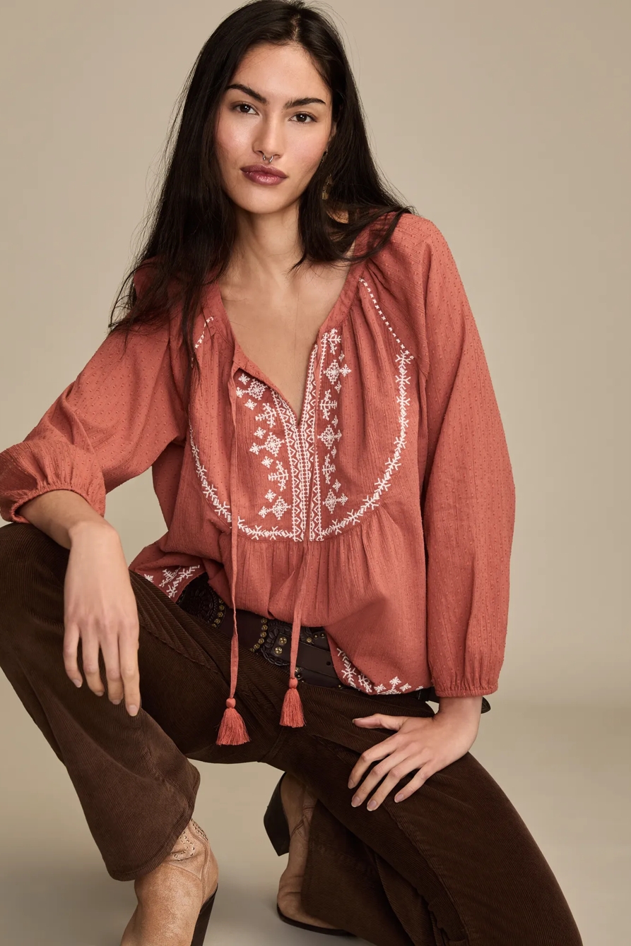 EASY EMBROIDERED PEASANT TOP — REDWOOD BURL — image 1