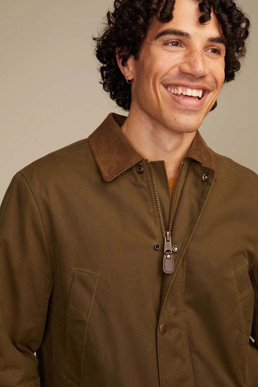 CORDUROY COLLAR WAXED BARN JACKET — DARK OLIVE — image 2