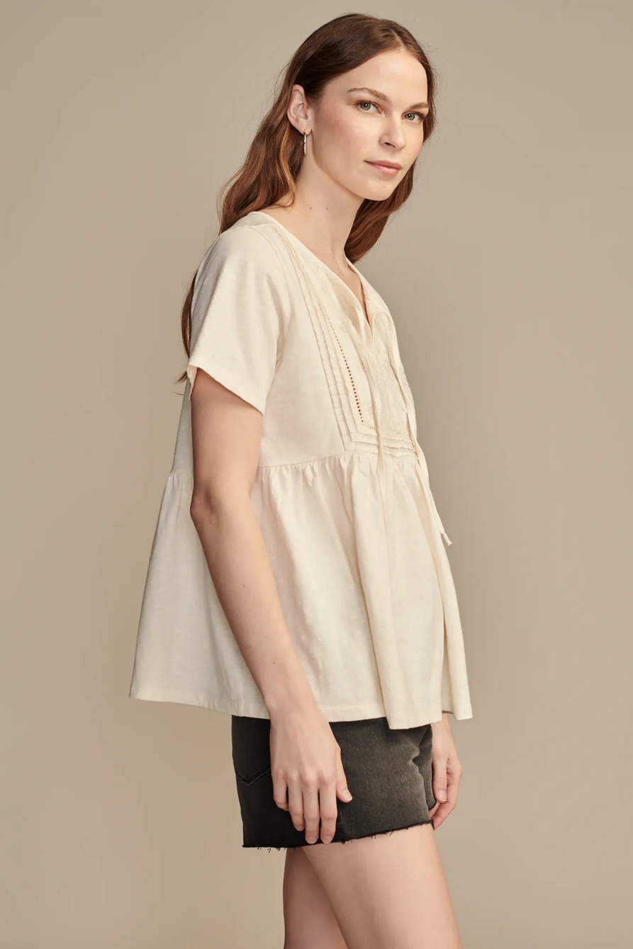 EMROIDERED YOKE TEE — WHISPER WHITE — image 3