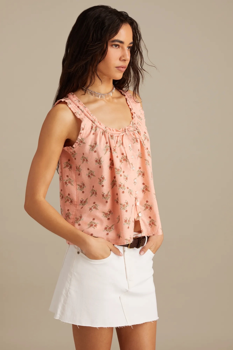 FLORAL PLEATED SHELL TANK — PEACH MULTI FLORAL — image 3