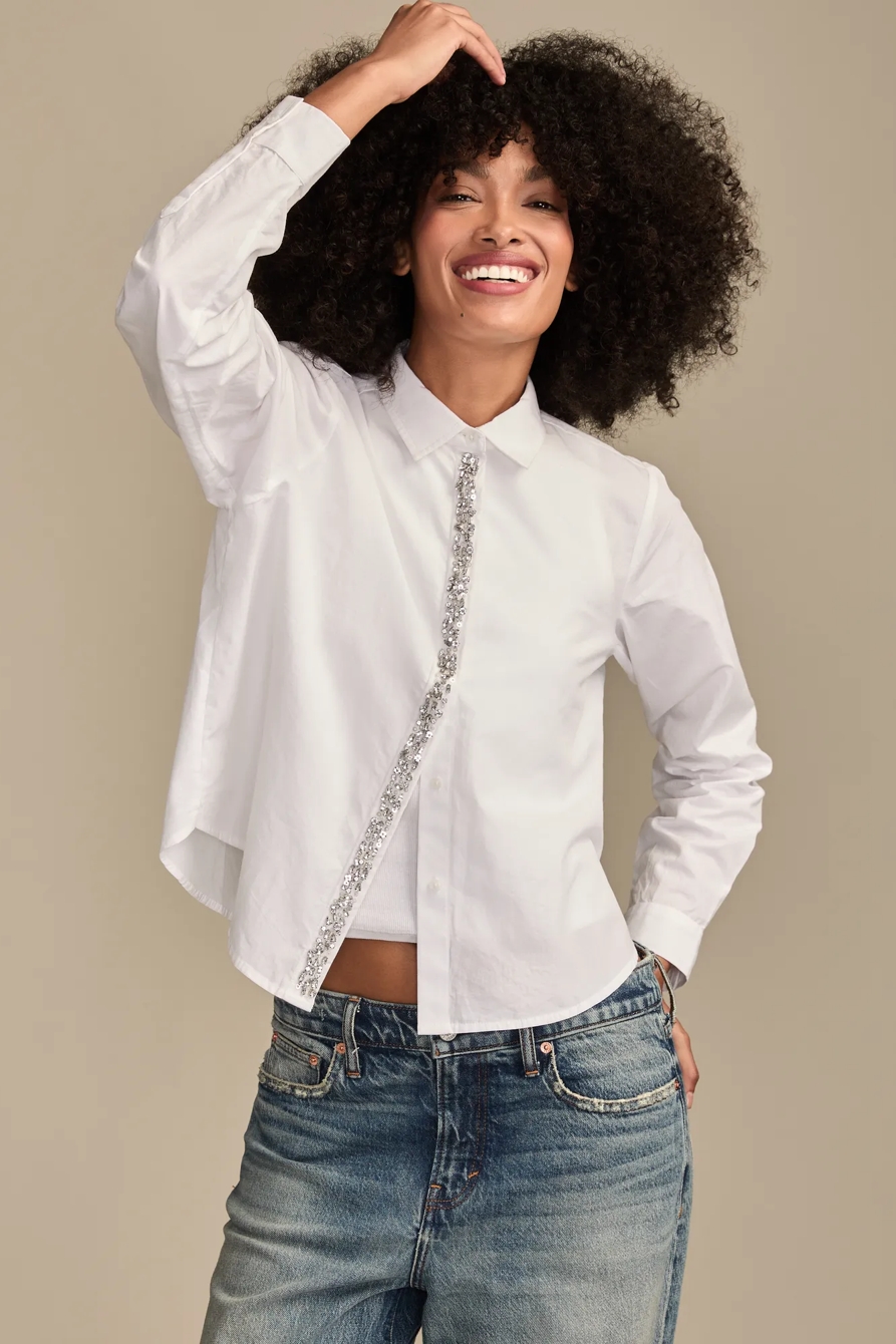 BEJEWELED BUTTON UP SHIRT — BRIGHT WHITE — image 5