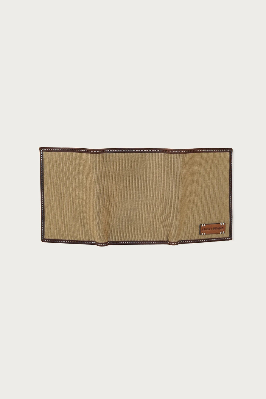 CANVAS WITH LEATHER TRIM TRIFOLD WALLET — NATURAL — image 4