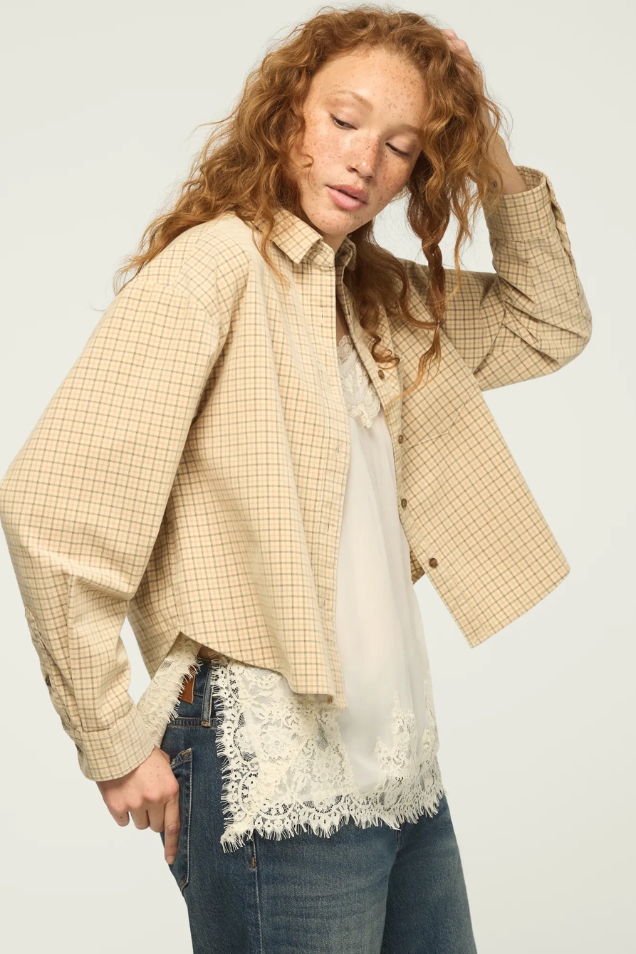 CROPPED CORDUROY SHIRT — OAT TATTERSALL — image 5