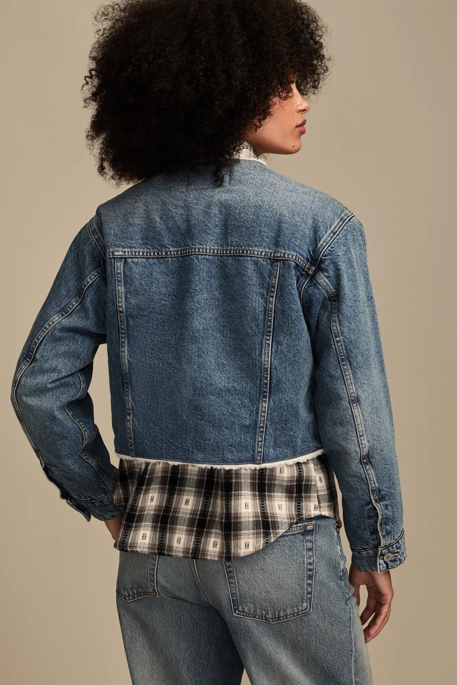 FAUX SHEARLING COLLARLESS CROPPED TRUCKER — COZY COTTAGE WASH — image 3