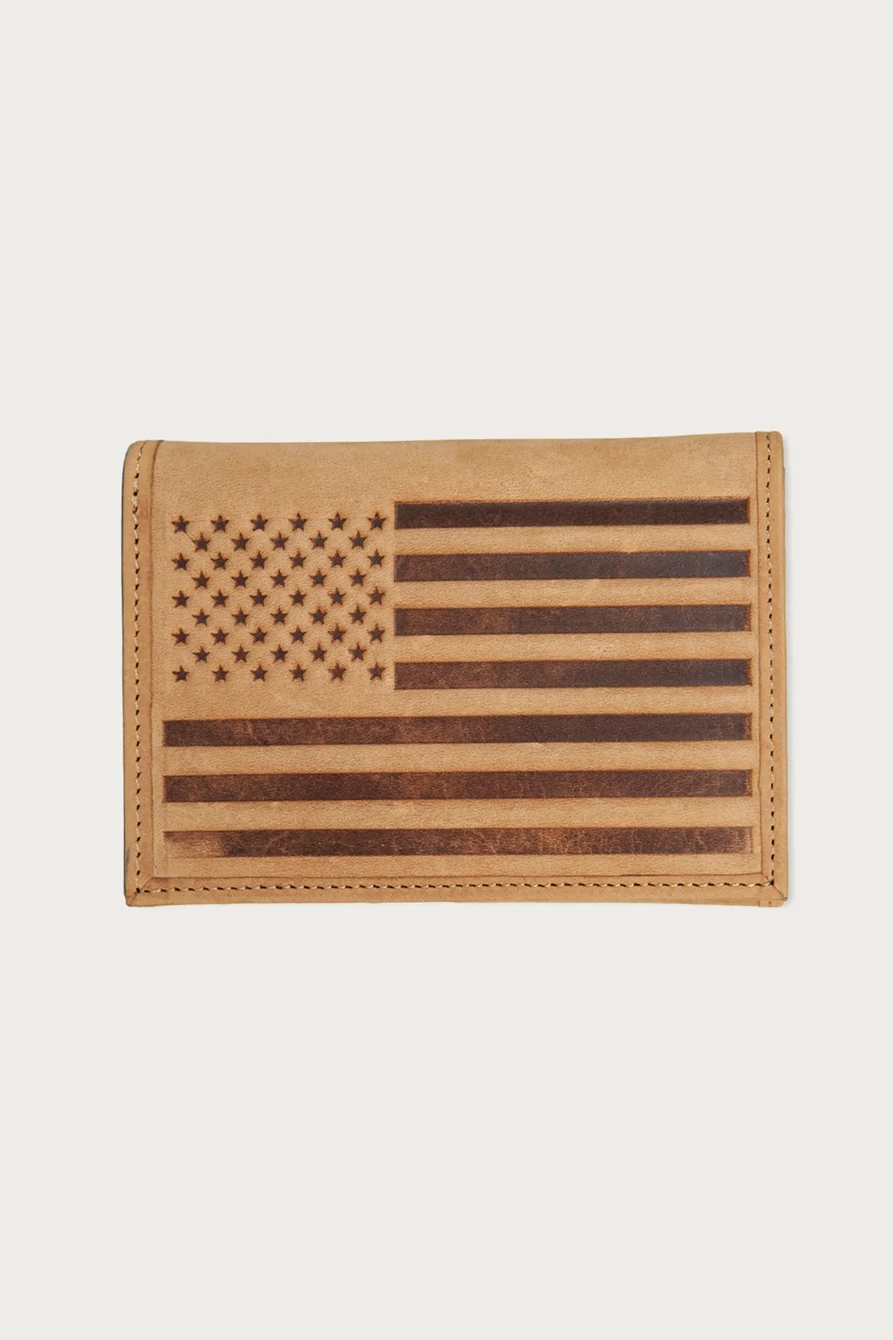 FLAG EMBOSSED LEATHER TRIFOLD WALLET — MEDIUM BROWN — image 1