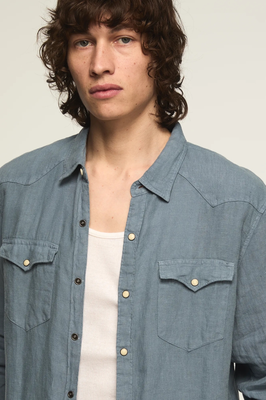 LINEN LONG SLEEVE WESTERN SHIRT — FLINT STONE — image 2
