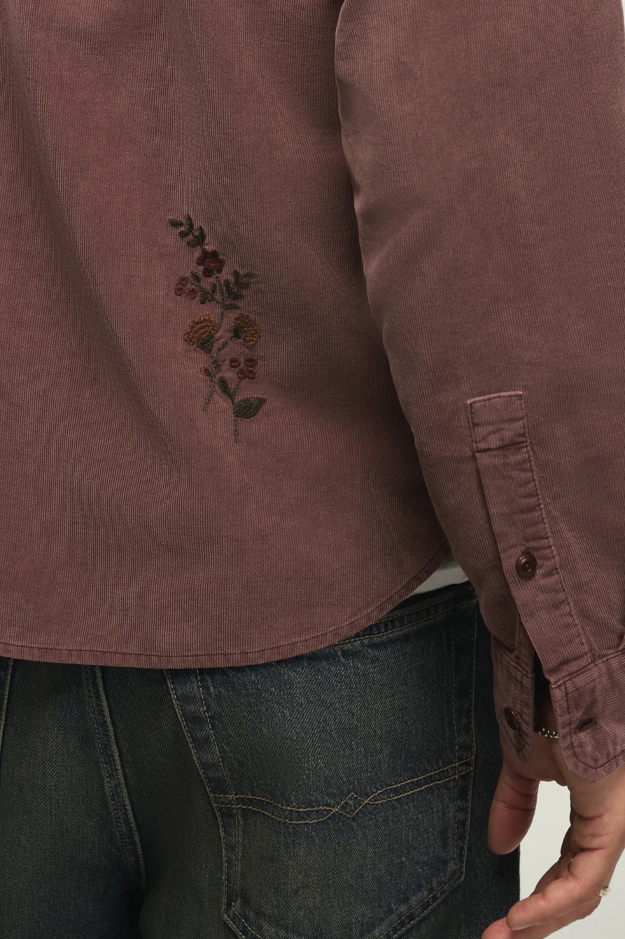 LONG SLEEVE EMBROIDERED CORDUROY WORKSHIRT — PEPPERCORN — image 4