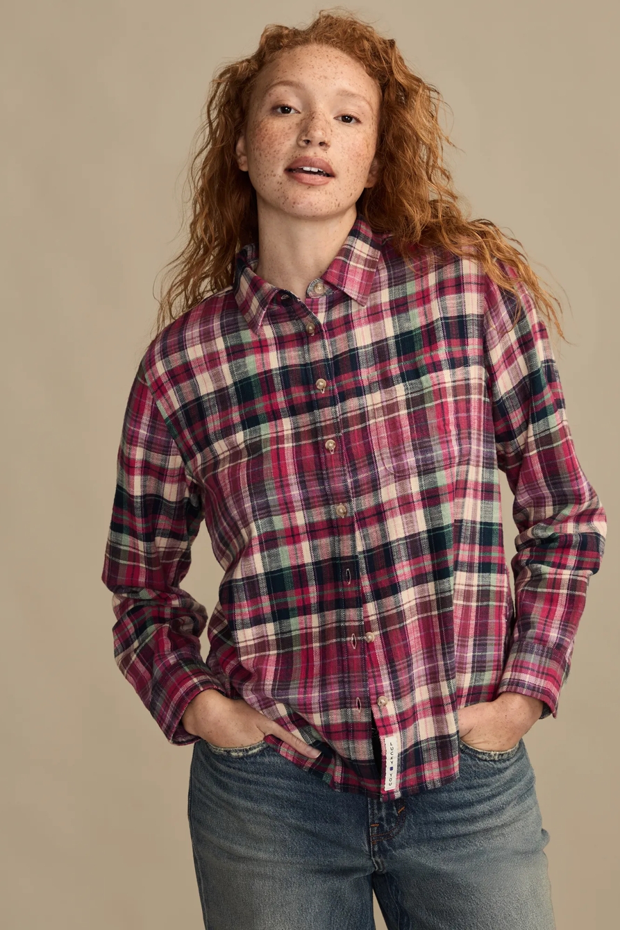 CLYDE PLAID BOYFRIEND BUTTON DOWN SHIRT — PINK MULTI PLAID — image 1