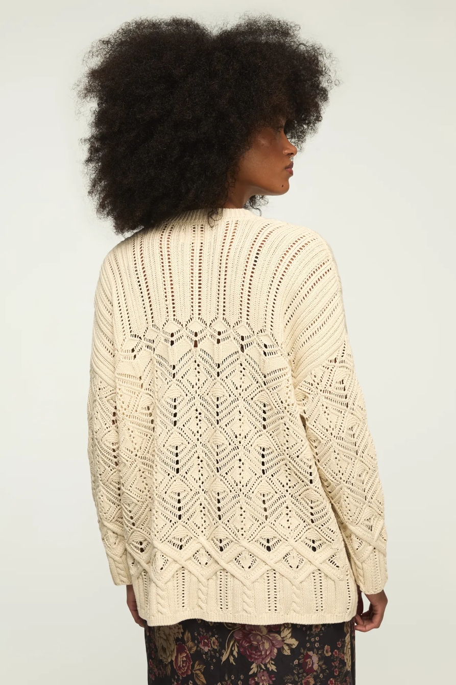 MIXED STITCH CARDIGAN SWEATER — TOFU — image 3