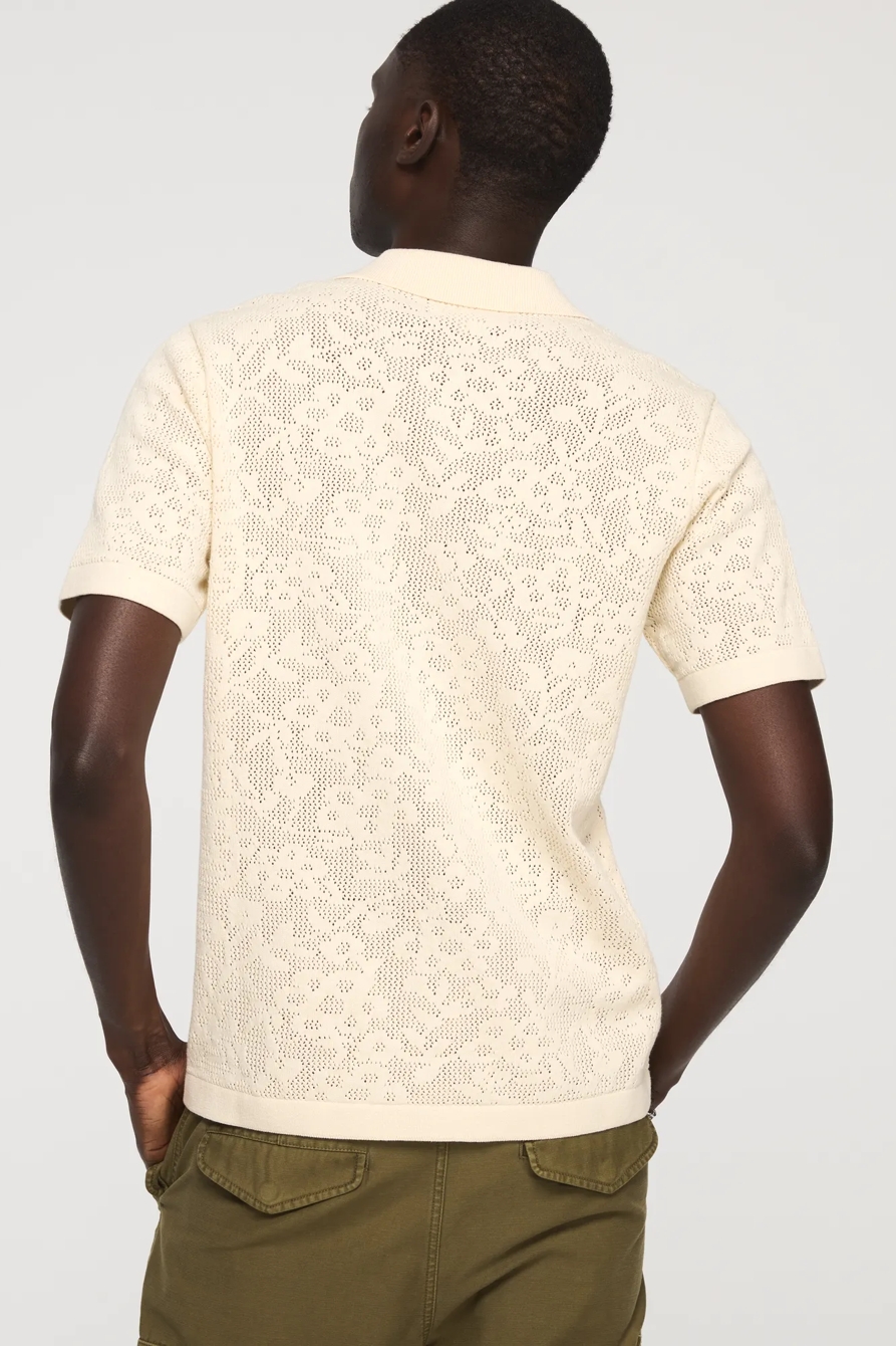 INTARSIA LACE BUTTON DOWN SWEATER — WHITECAP GRAY — image 3