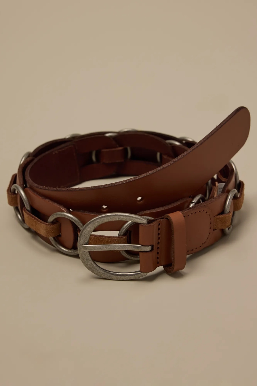 JUMP RING AND LEATHER CHAIN BELT — MEDIUM BROWN — image 1