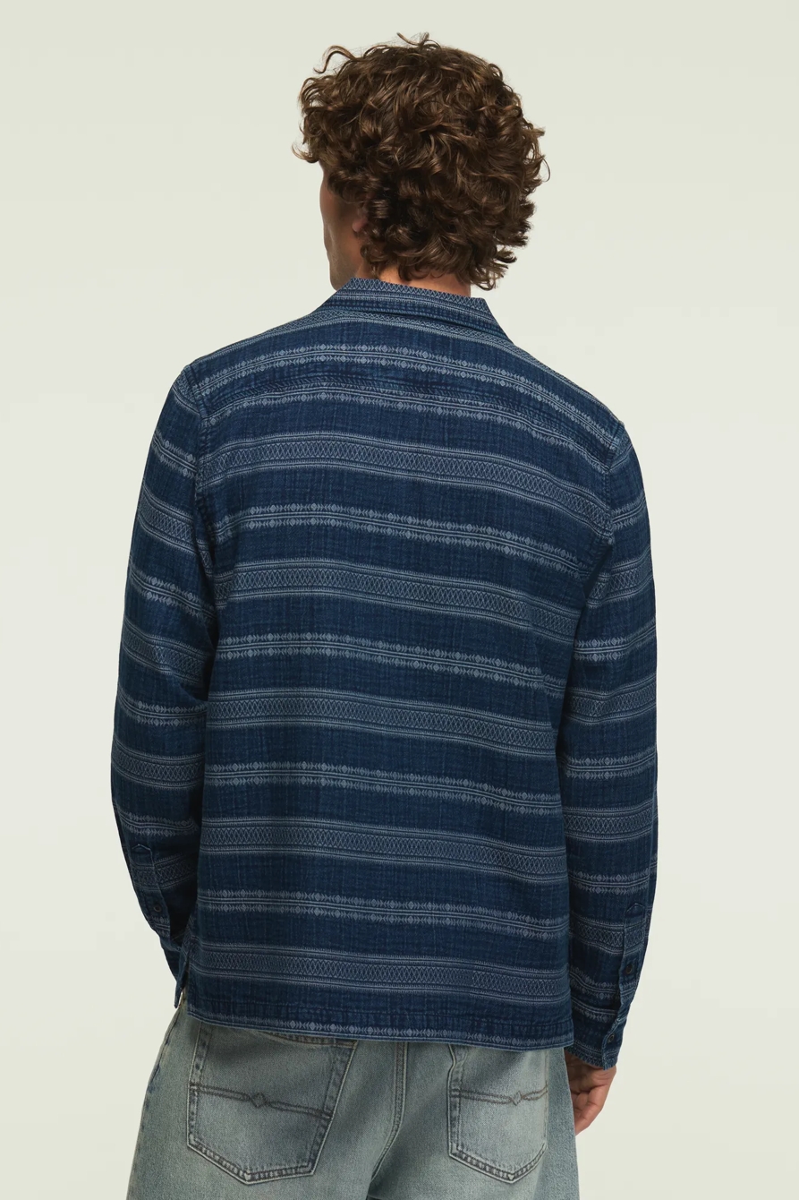 LONG SLEEVE INDIGO JACQUARD CAMP COLLAR SHIRT — INDIGO — image 3