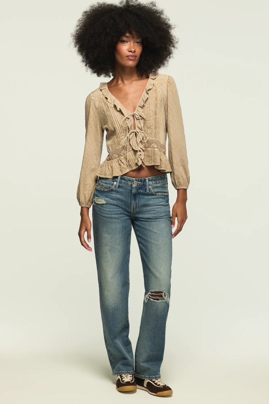 RUFFLE FLYAWAY KNIT TOP — TAUPE — image 5