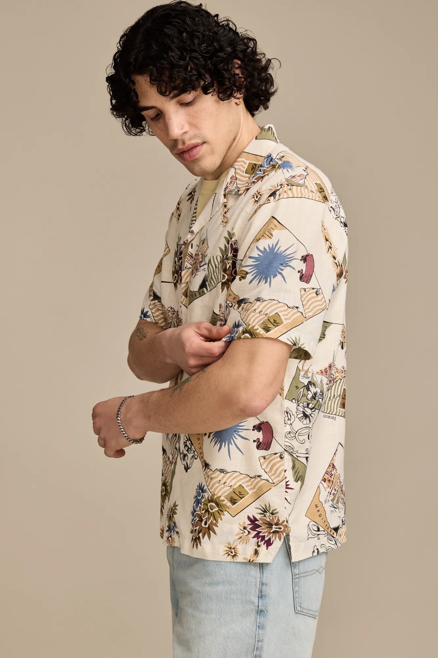 POSTCARD PRINT CAMP COLLAR SHORT SLEEVE SHIRT — CREAM MULTI — image 4