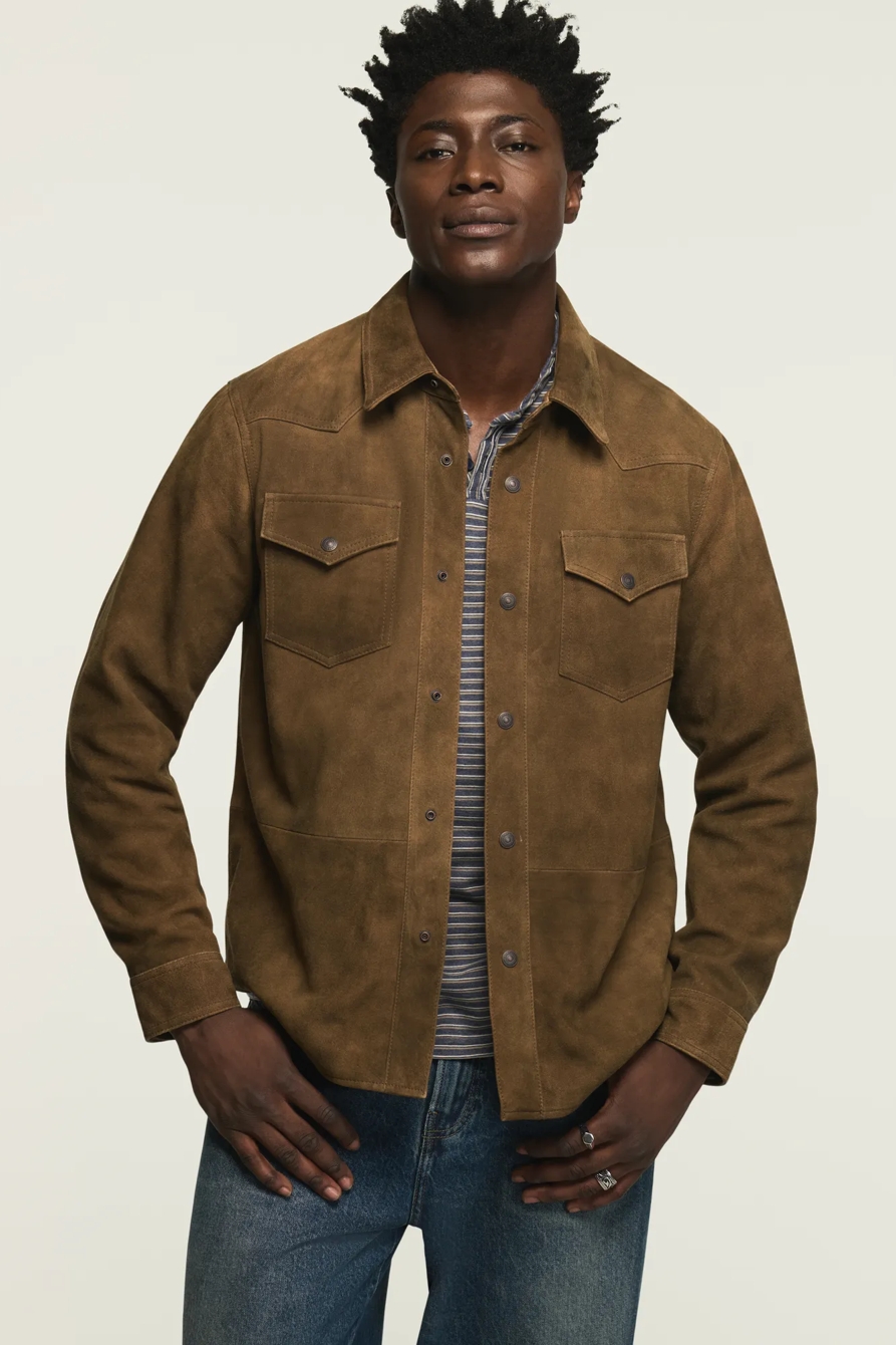 SUEDE WESTERN SHIRT JACKET — TAN — image 1