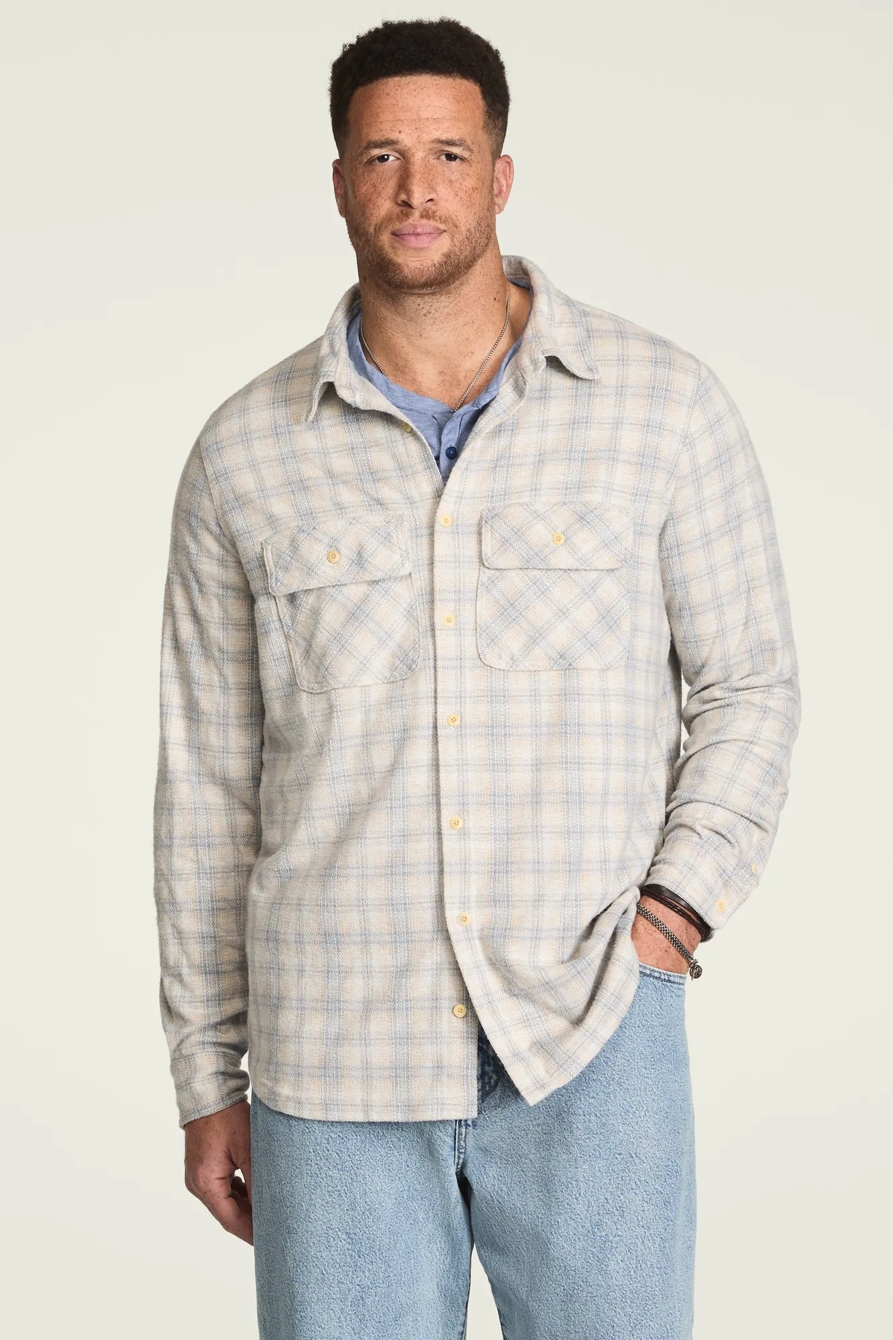 BIG AND TALL DOUBLE FACED SOFT PLAID KNIT SHIRT — GREY MULTI — image 1