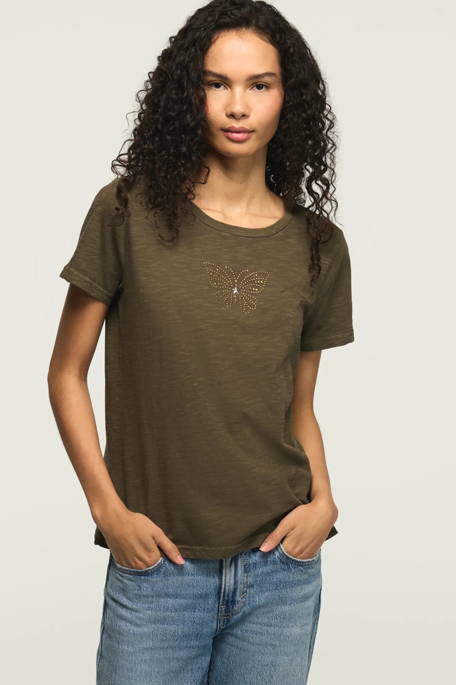 EMBELLISHED SOCIAL BUTTERFLY CLASSIC CREW — BLACK OLIVE — image 2