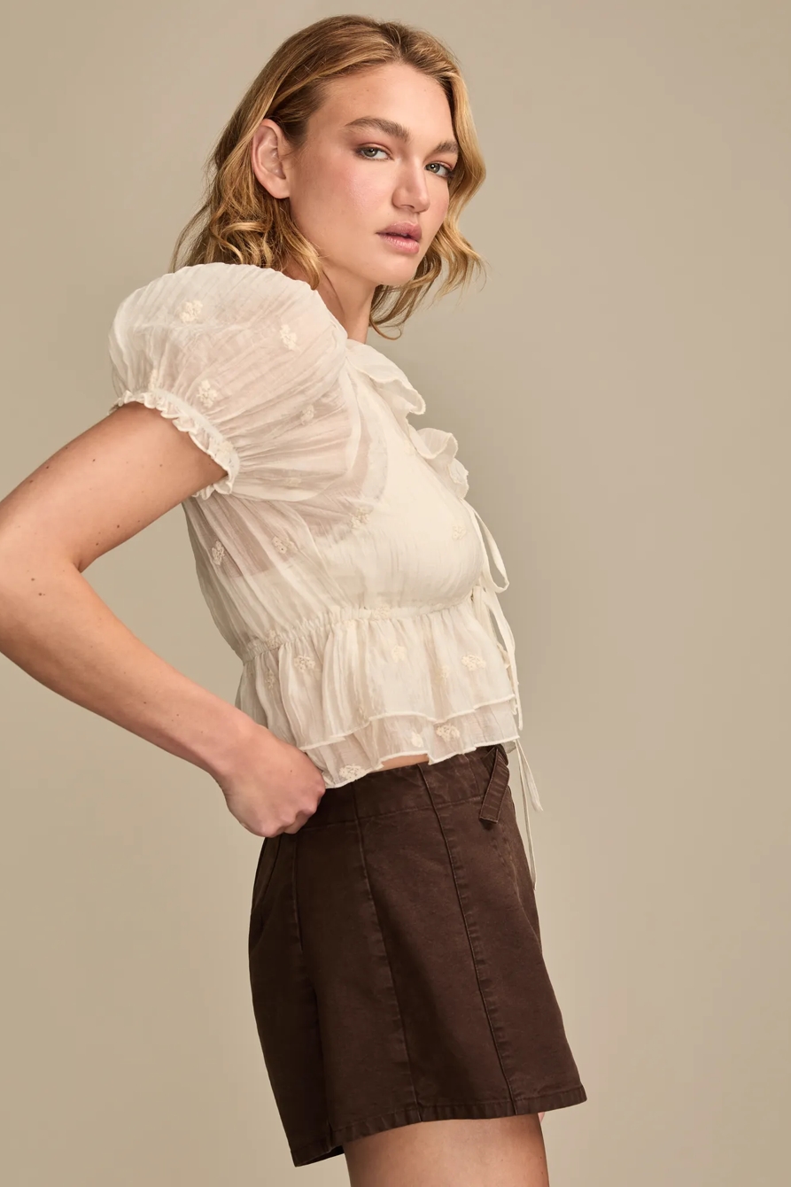 RUFFLE TIE FRONT BLOUSE — WHISPER WHITE — image 4