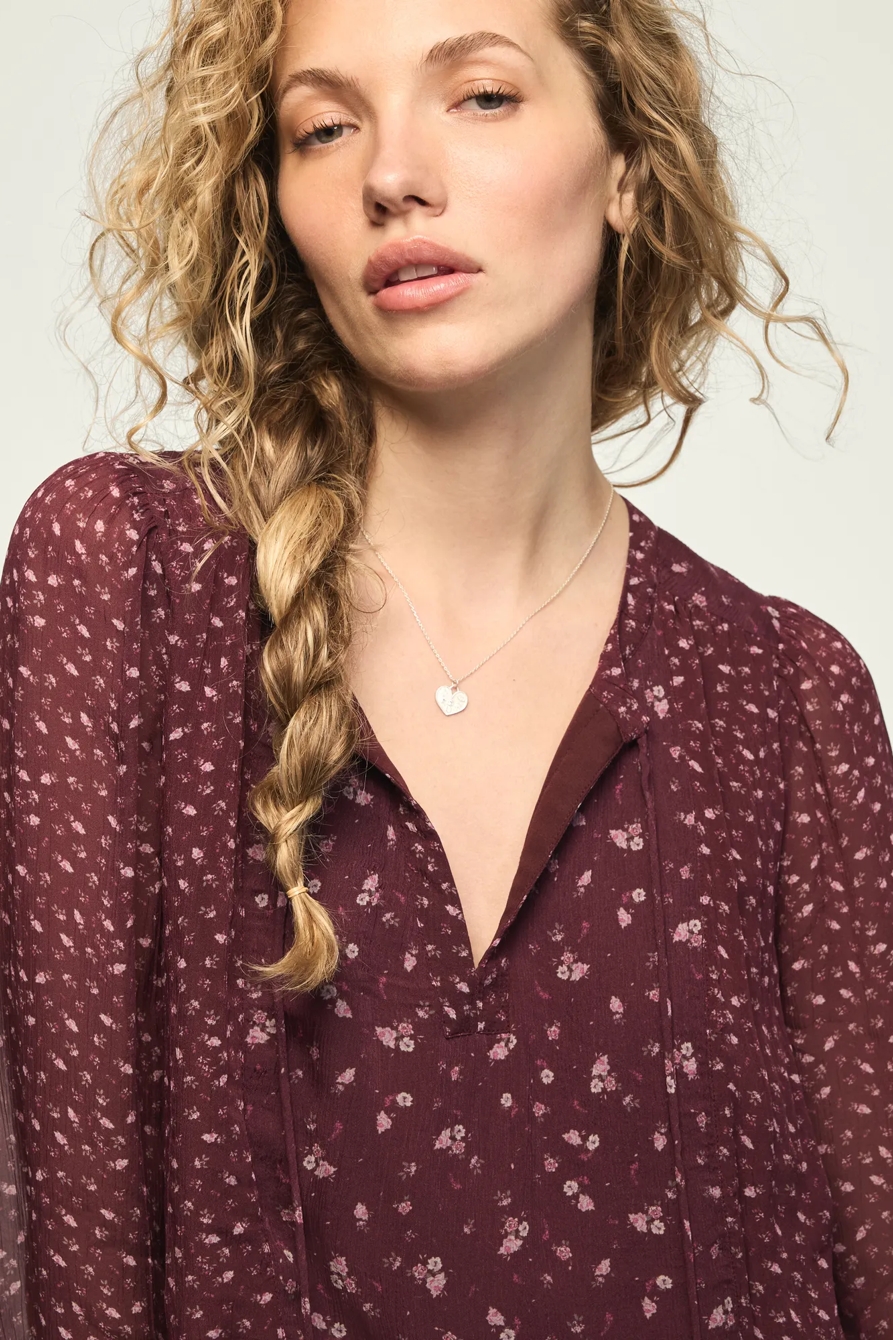 PRINT MIX LONG SLEEVE PEASANT TOP — BURGUNDY PRINT MIX — image 5