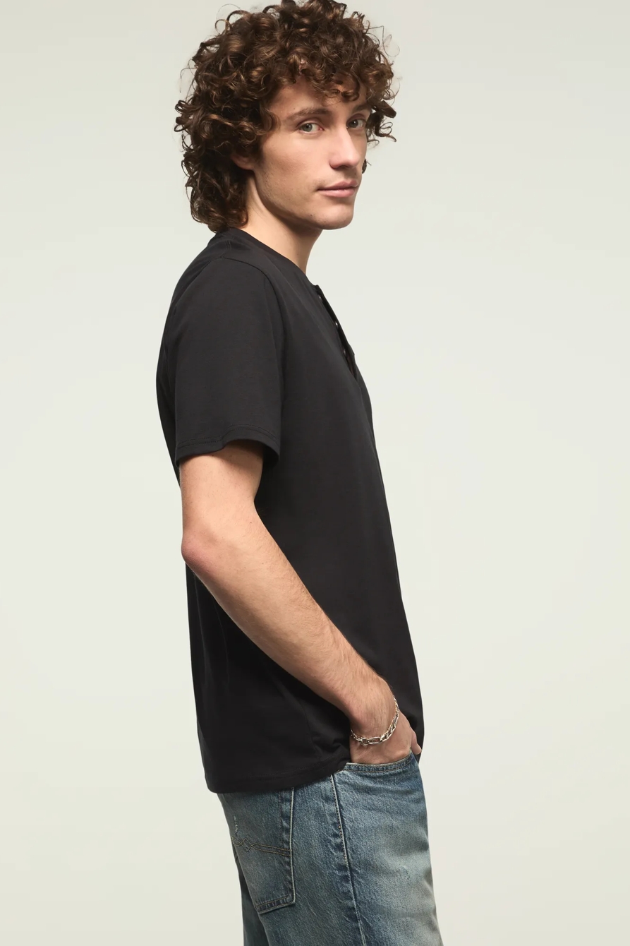 SUPIMA SHORT SLEEVE HENLEY — JET BLACK — image 3
