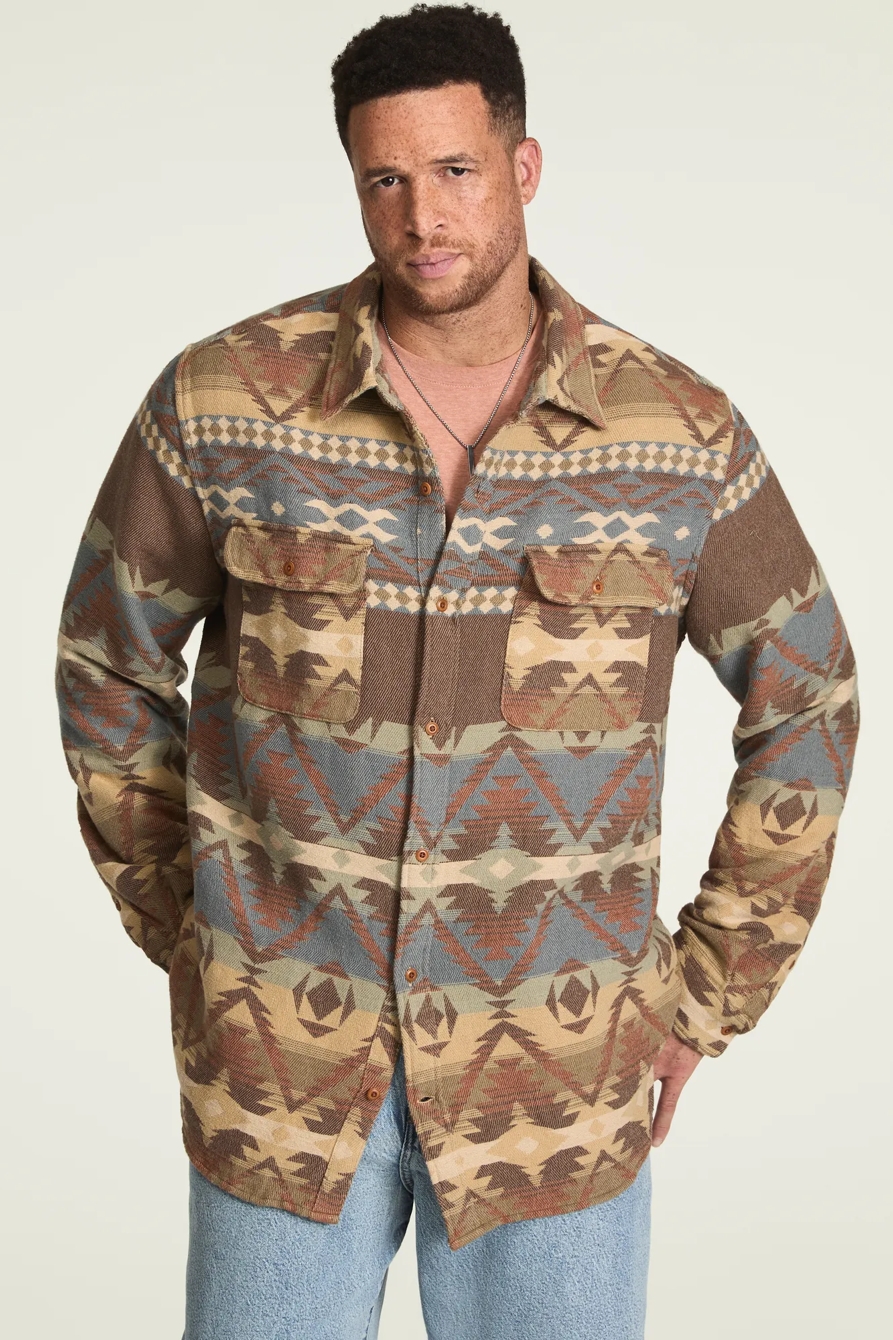 BIG AND TALL JACQUARD FLANNEL SHIRT — BROWN MULTI — image 2