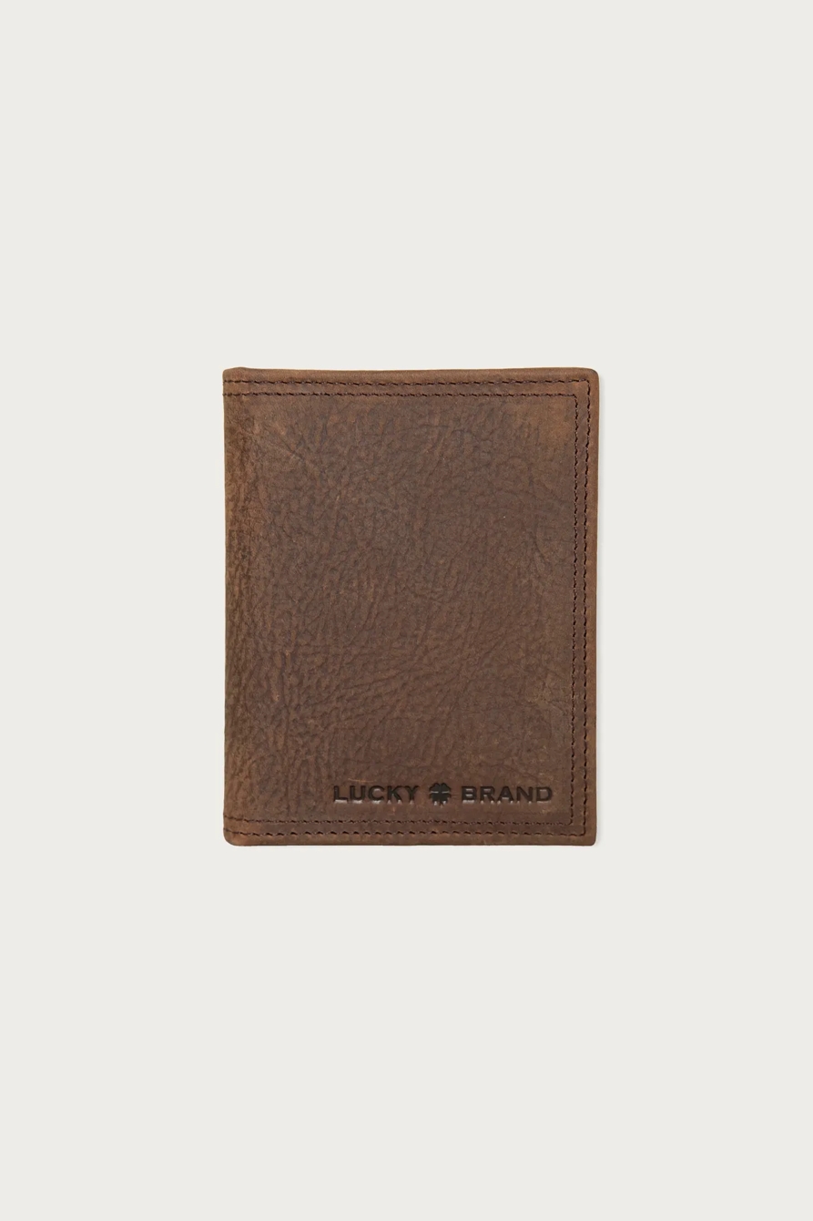 Double Stitched Leather L-Fold Wallet — DARK BROWN — image 1