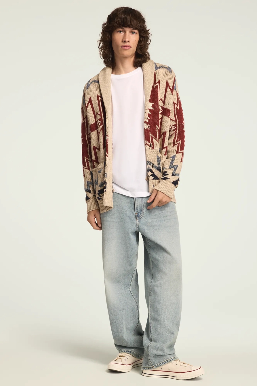 SOUTHWESTERN SHAWL COLLAR SWEATER — Plaza Taupe — image 5